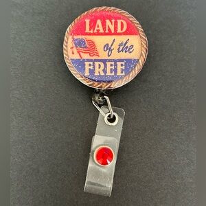 USA Red White and Blue Retractable Reel Badge Holder Veteran Fourth of July RN